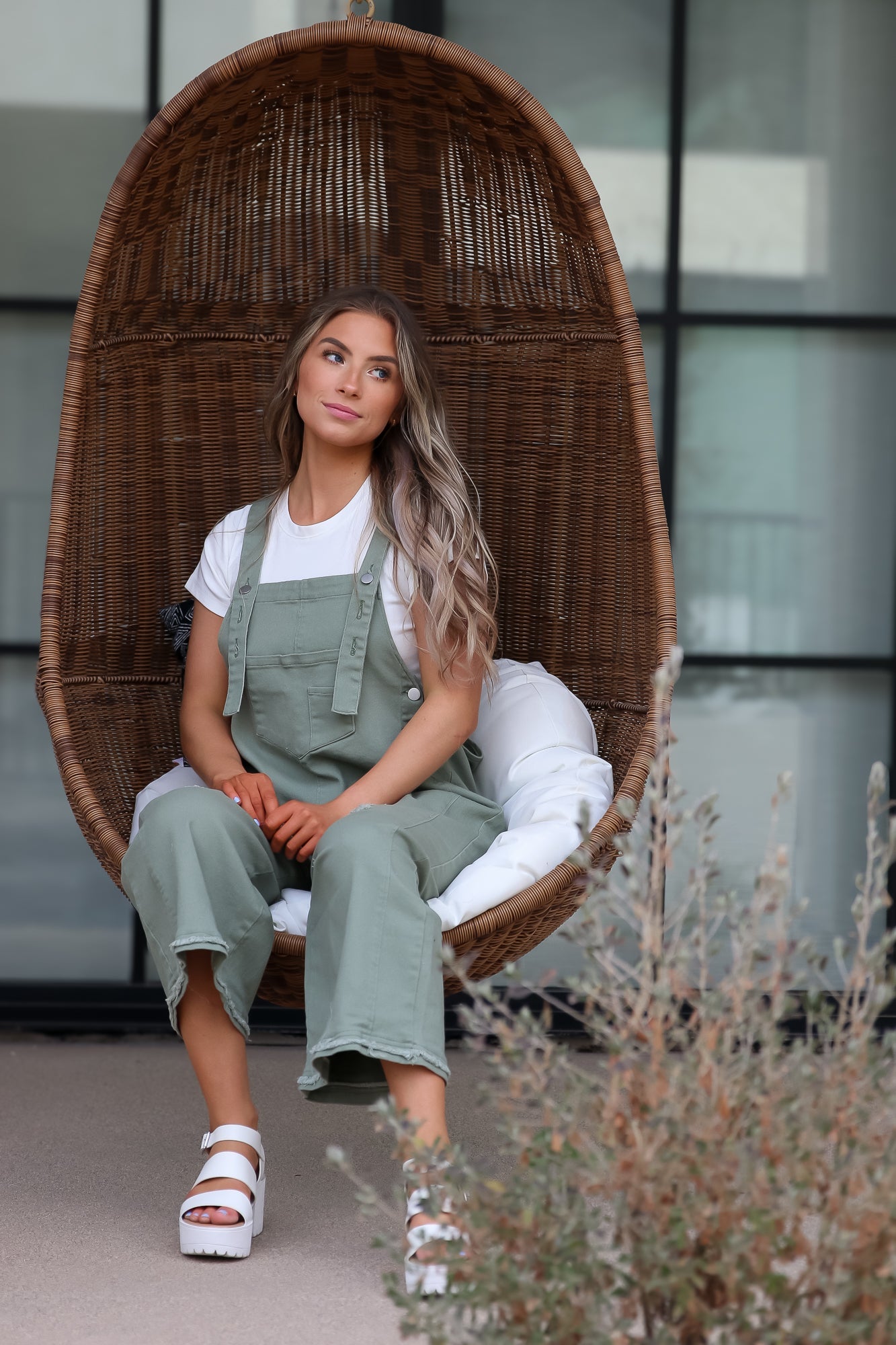 Frankie Denim Overalls in Sage