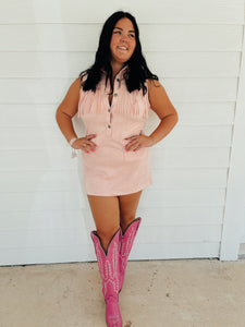 Pink Suede Studded Fringe Dress