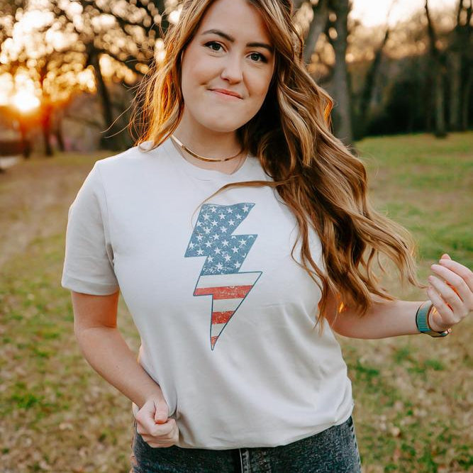 lightening bolt american flag tee shirt