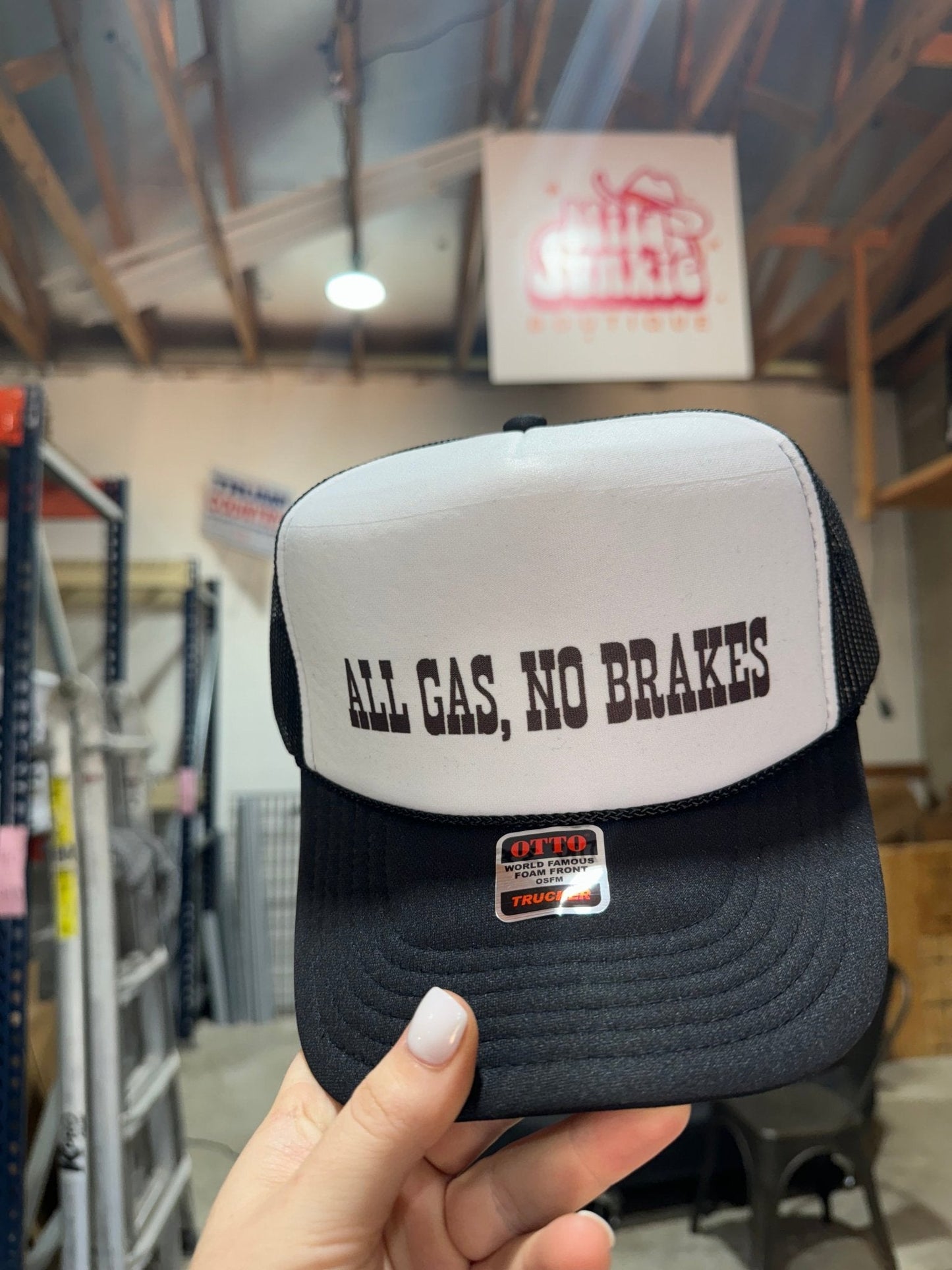 All Gas, No Brakes Trucker HatBlack & WhiteOS