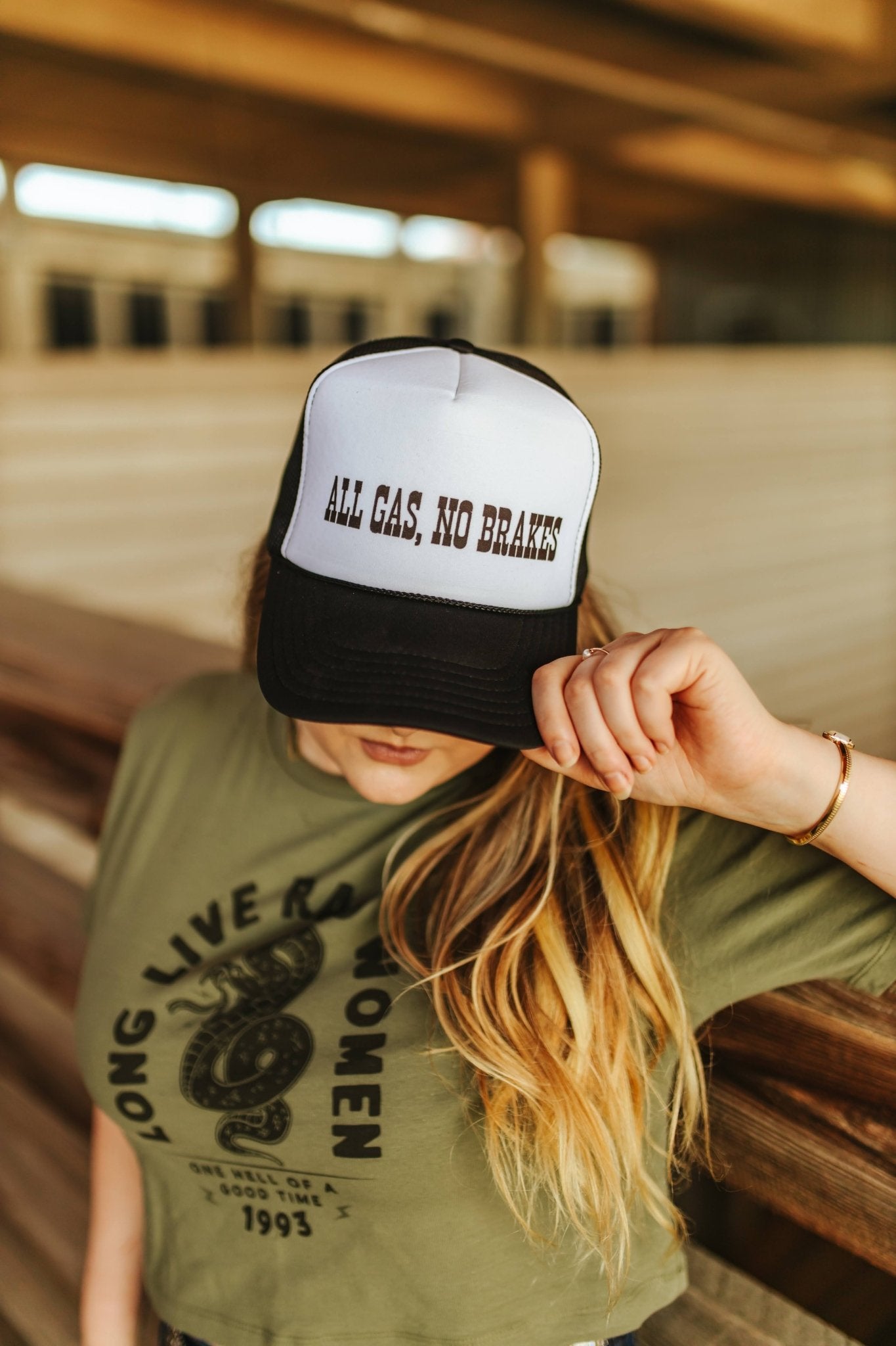 All Gas, No Brakes Trucker HatBlack & WhiteOS