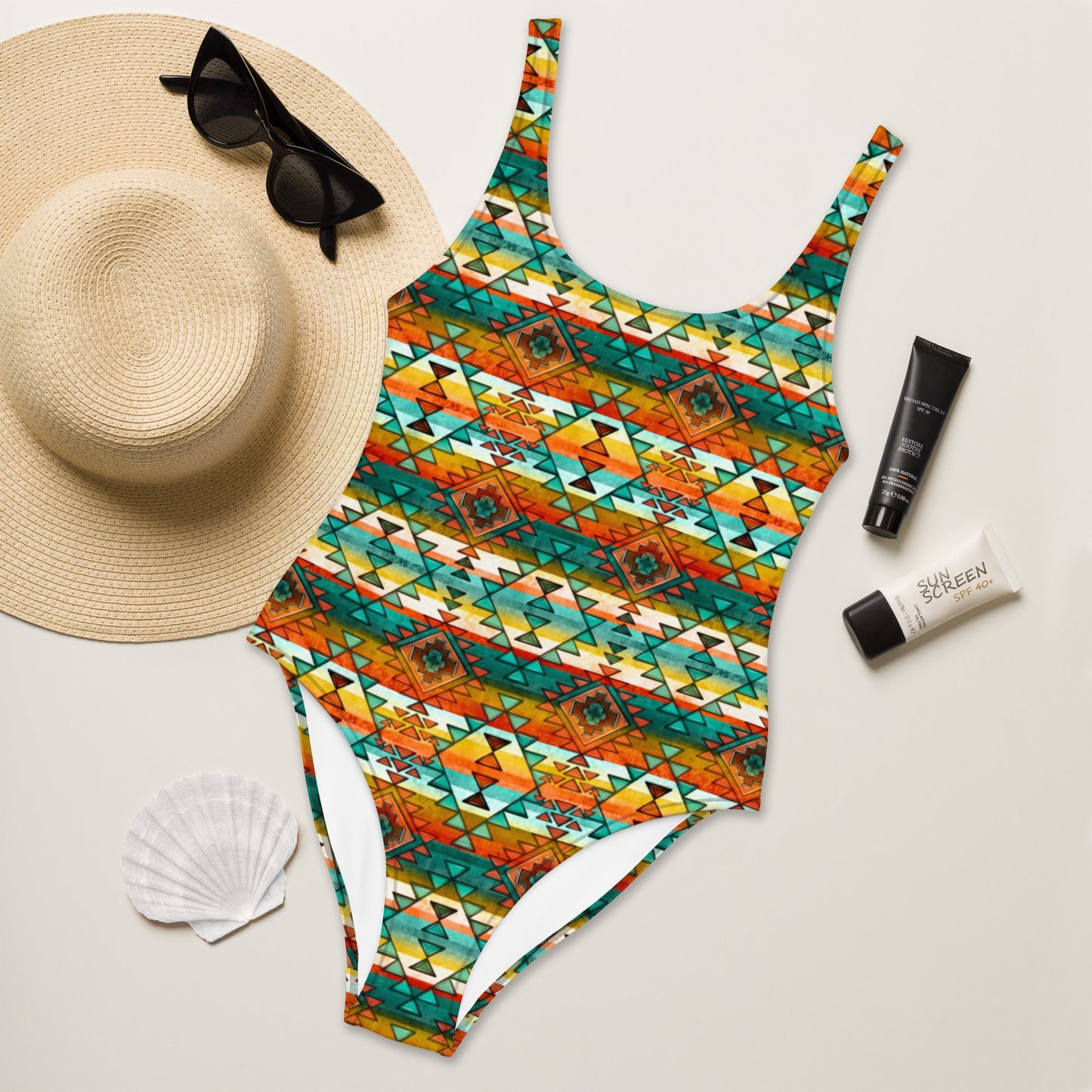 Yeehaw Mustard Aztec One-Piece Swimsuit