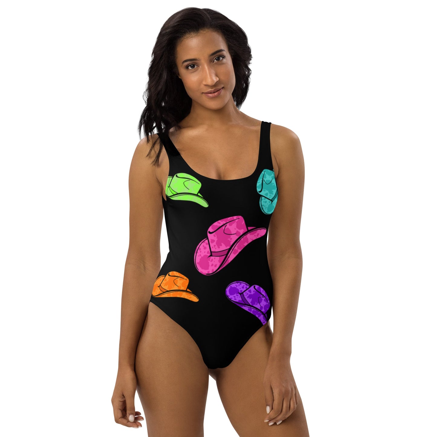 Yeehaw All Neon Hat One-Piece Swimsuit