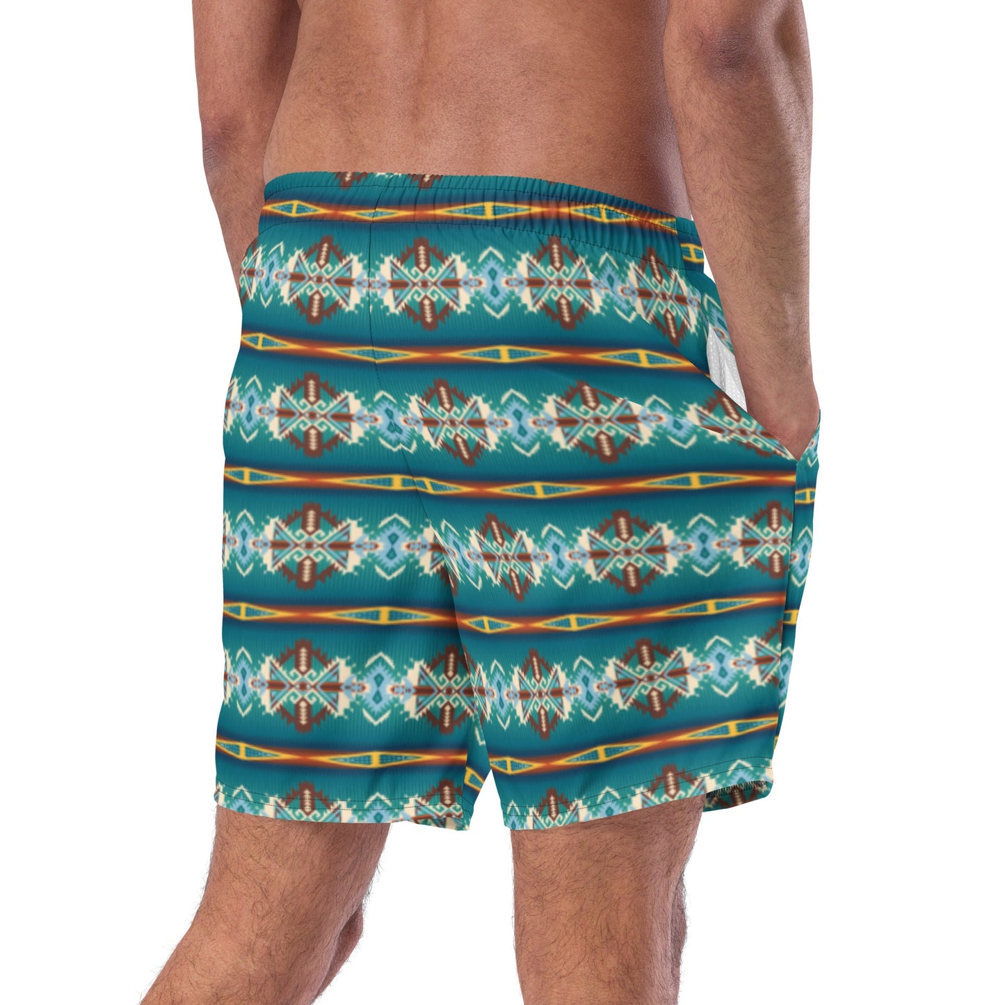 Yeehaw Teal Aztec Blanket Print Mens Swim Shorts