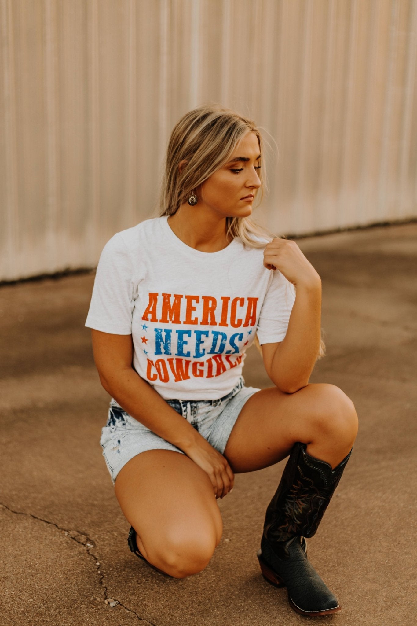 America Needs Cowgirls TeeWhiteS