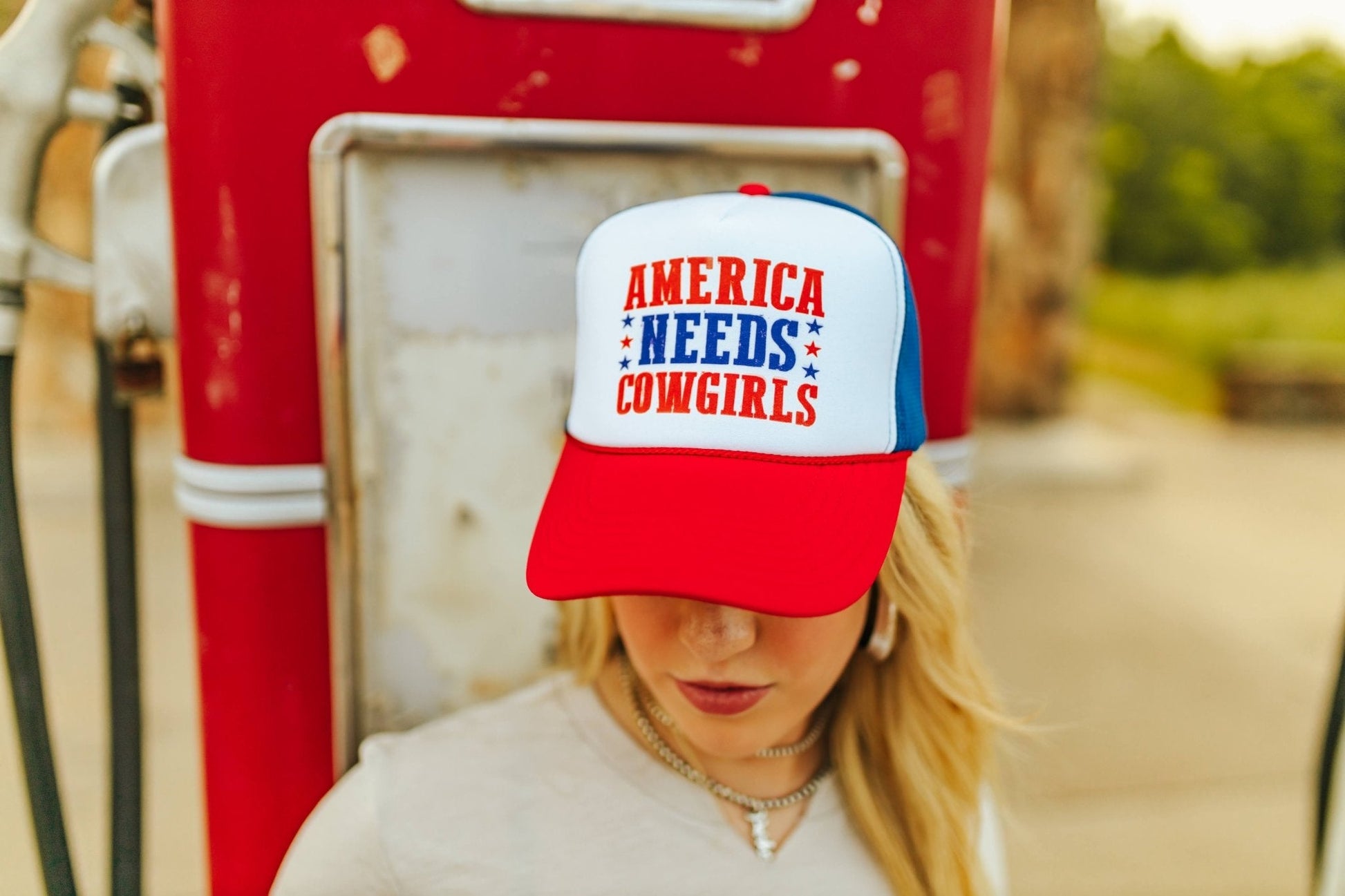 America Needs Cowgirls Trucker HatMultiOS