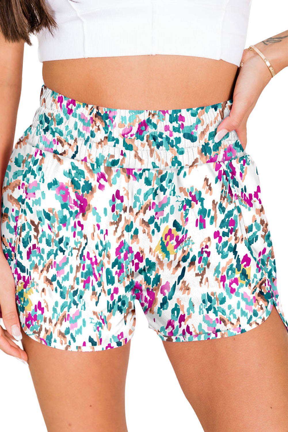 Pink Leopard High Waisted Athletic Shorts