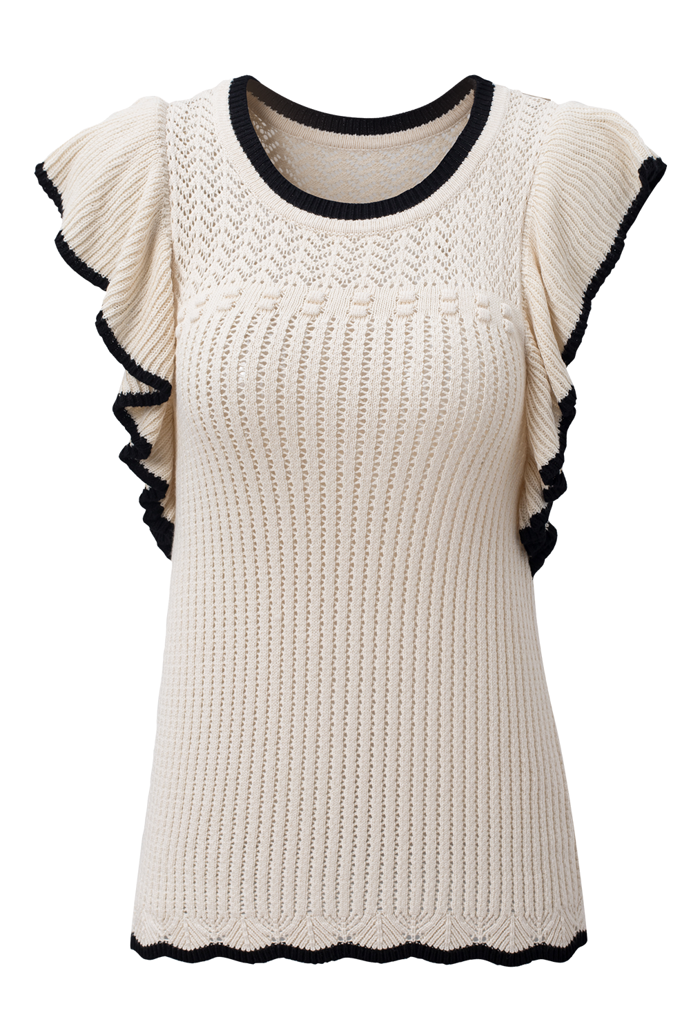 White Crochet Eyelet Flounce Tank Top