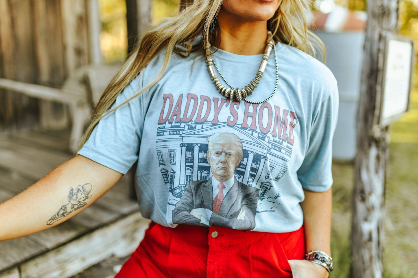 Blue Daddys Home Trump Graphic TeeStonewash DenimS