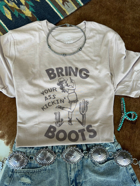 Bring Your Ass Kickin Boots Graphic TeePink GravelS