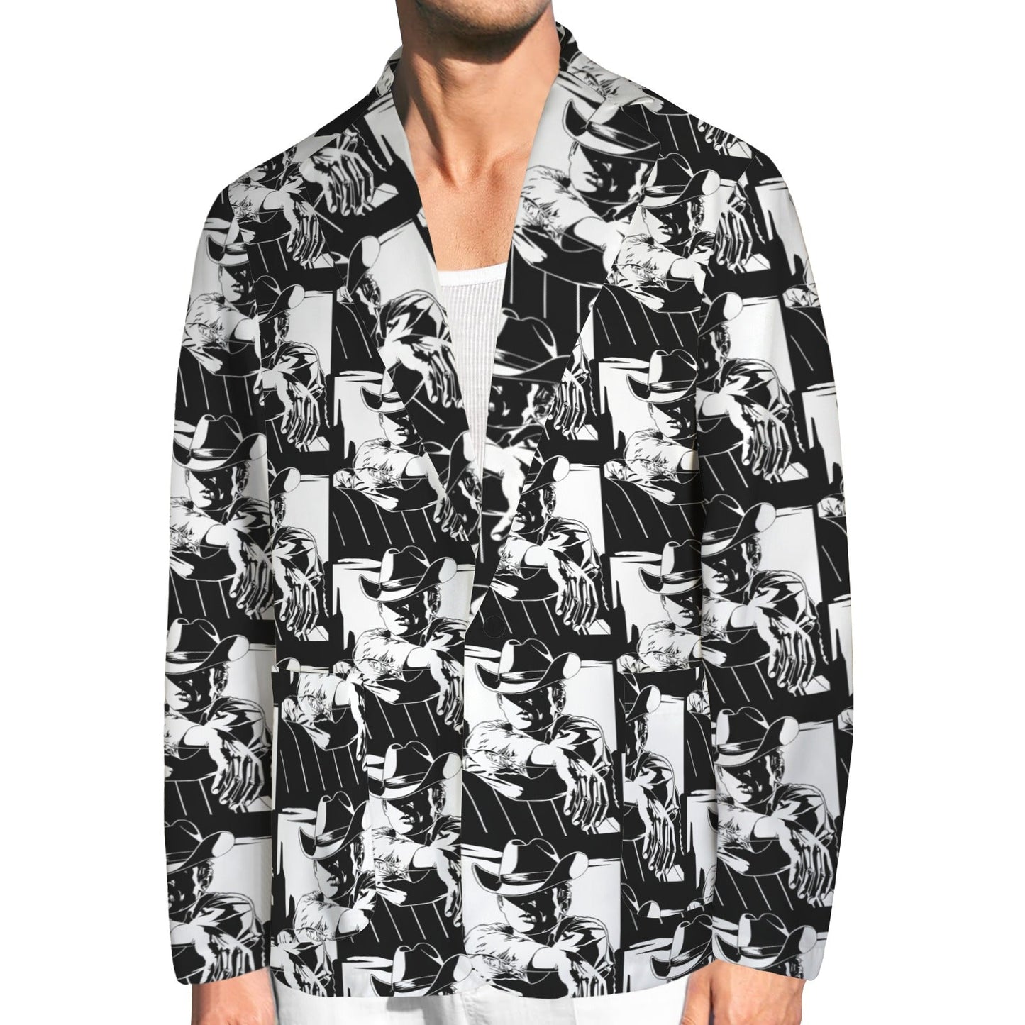 Black White Cowboy Mens Western Blazer