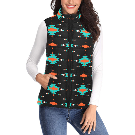 Turquoise Orange Aztec Women's Western Puffy Vest