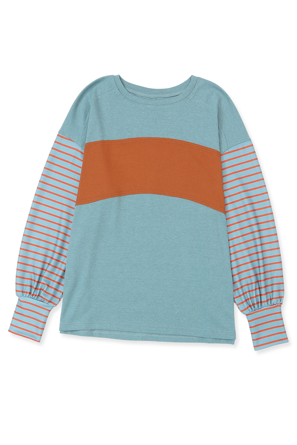 Gray Colorblock Striped Bishop Sleeve Top