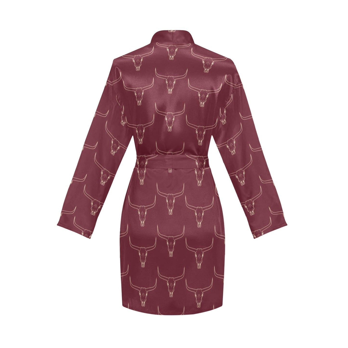 Burgandy Longhorn Women's Belted Satin Feel Dressing Lounge Robe