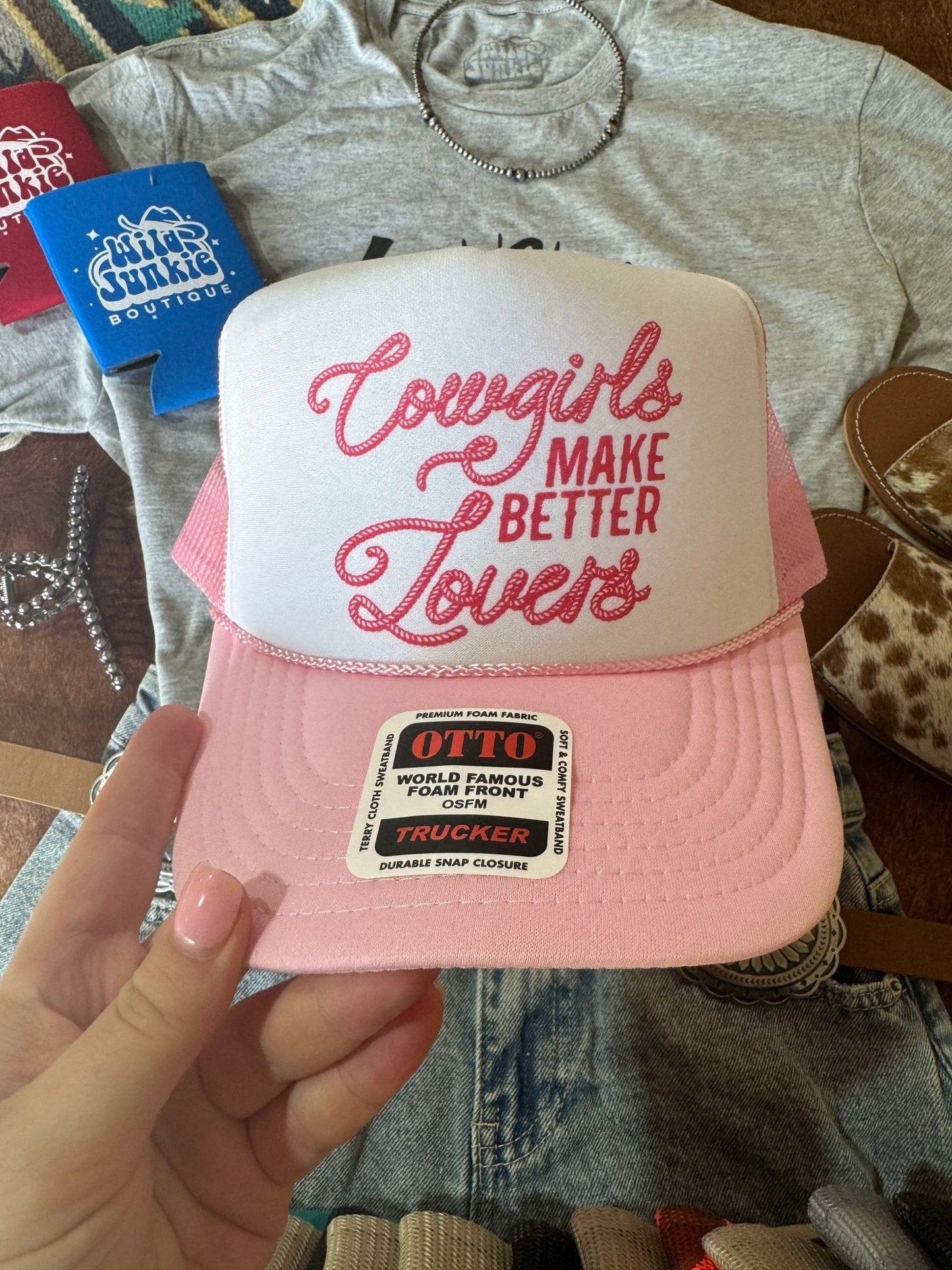 Cowgirls Make Better Lovers Trucker HatPink & WhiteOS