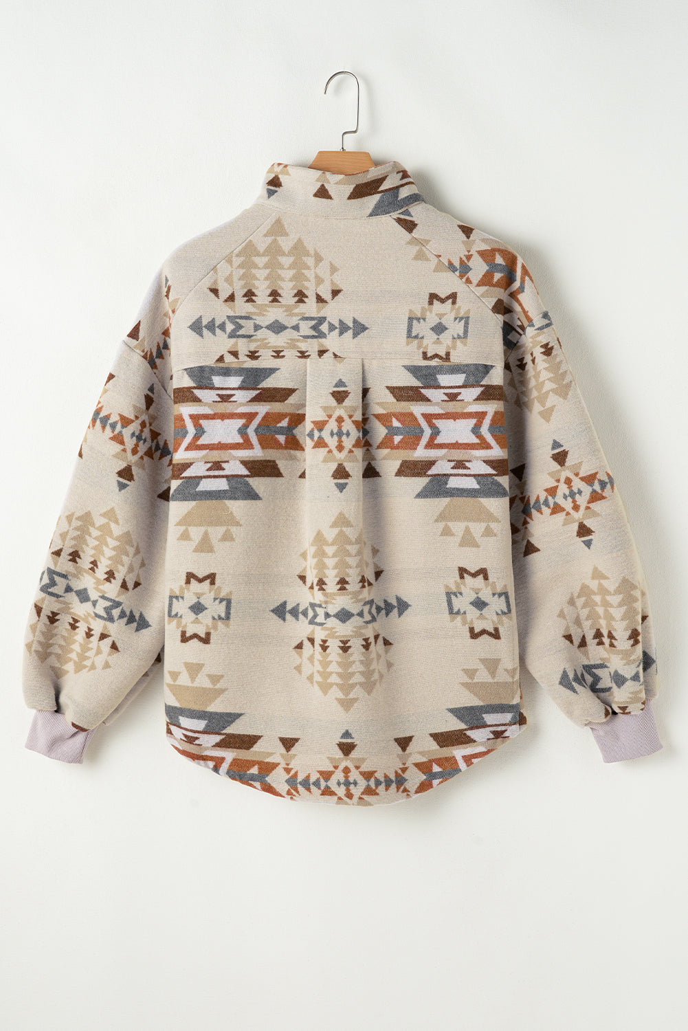 Apricot Aztec Print Collared Flap Pocket Sweatshirt