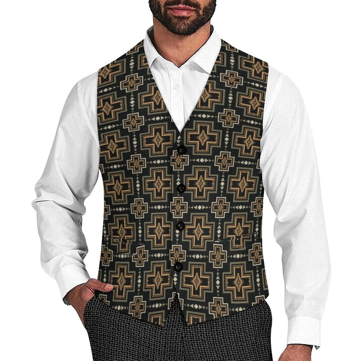 Tan Black Aztec Men's Western Vest