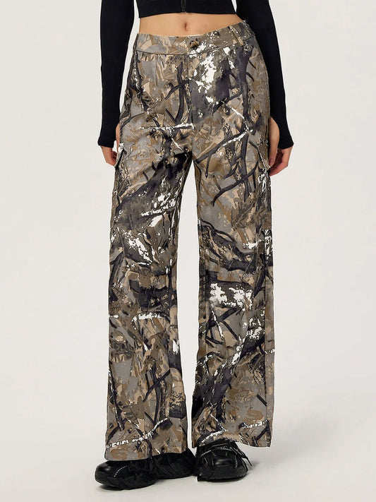 Graffiti Printed Wide Leg Cargo Pants