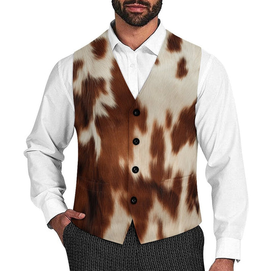 Cowhide Print Men's Western Vest