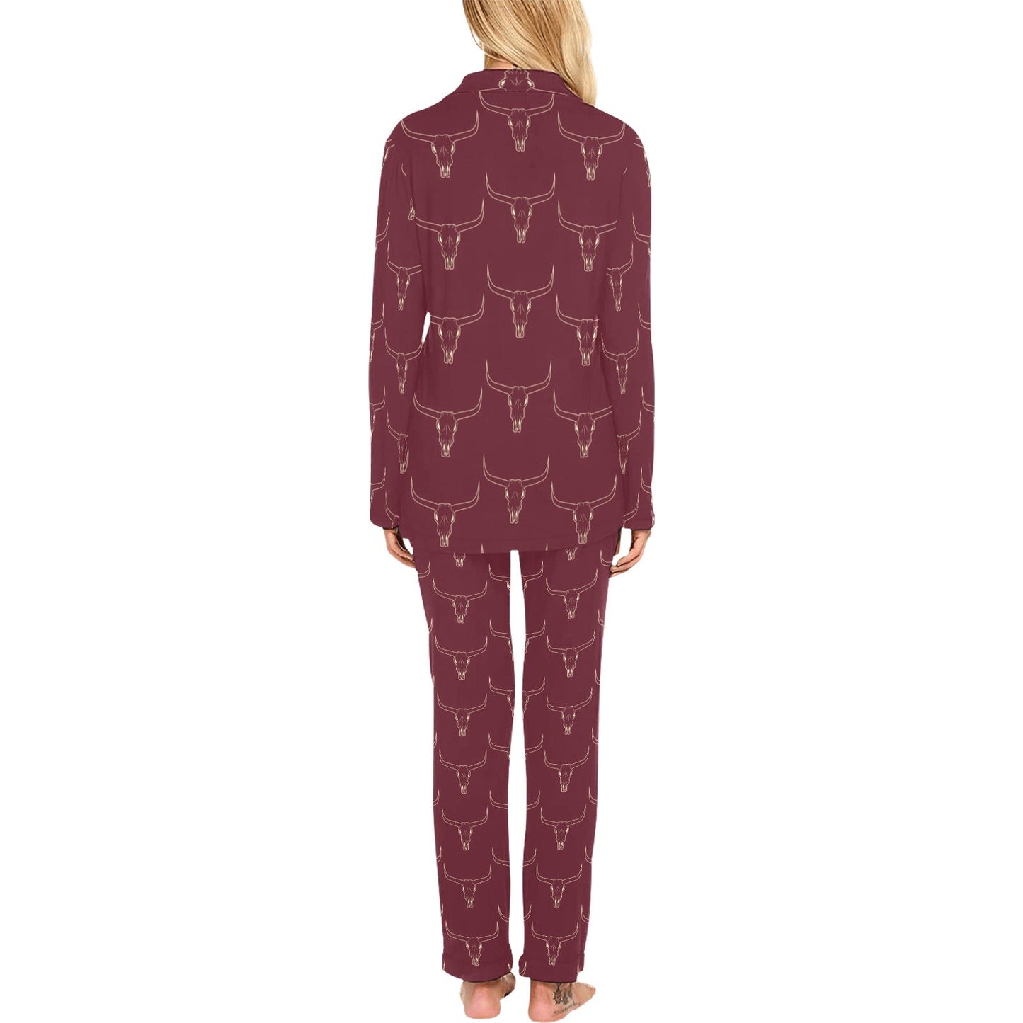 Burgandy Longhorn Women's Western Pajama Set