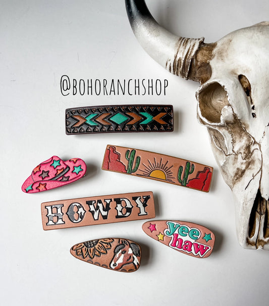 Western Leather Hair Clip Barrettes | DIFFERENT PATTERNS