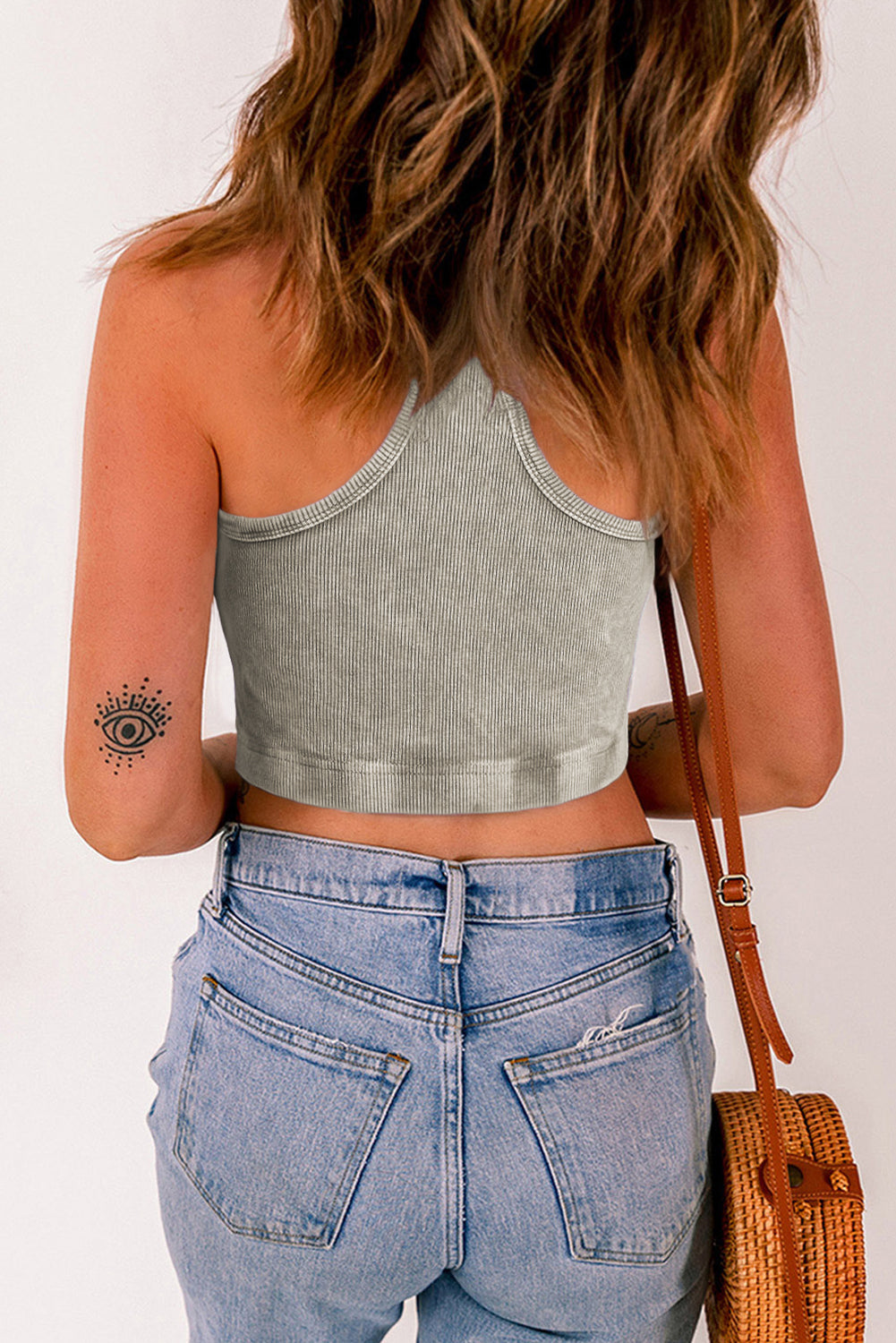 Tillandsia Purple Ribbed Mineral Wash Racerback Cropped Tank Top