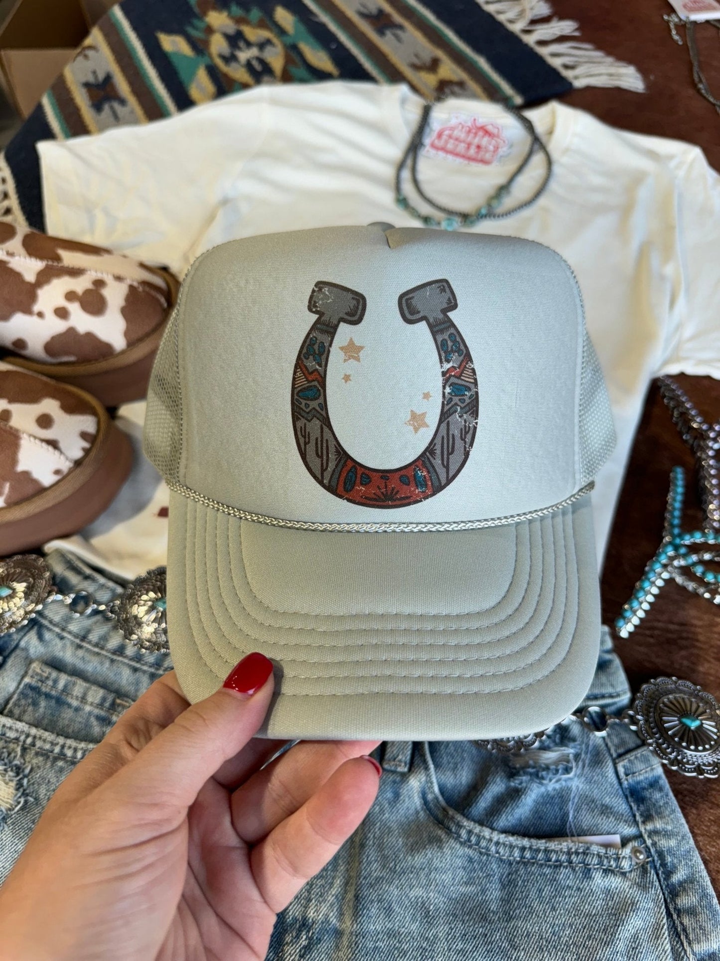 Horse Shoe Trucker HatGrey