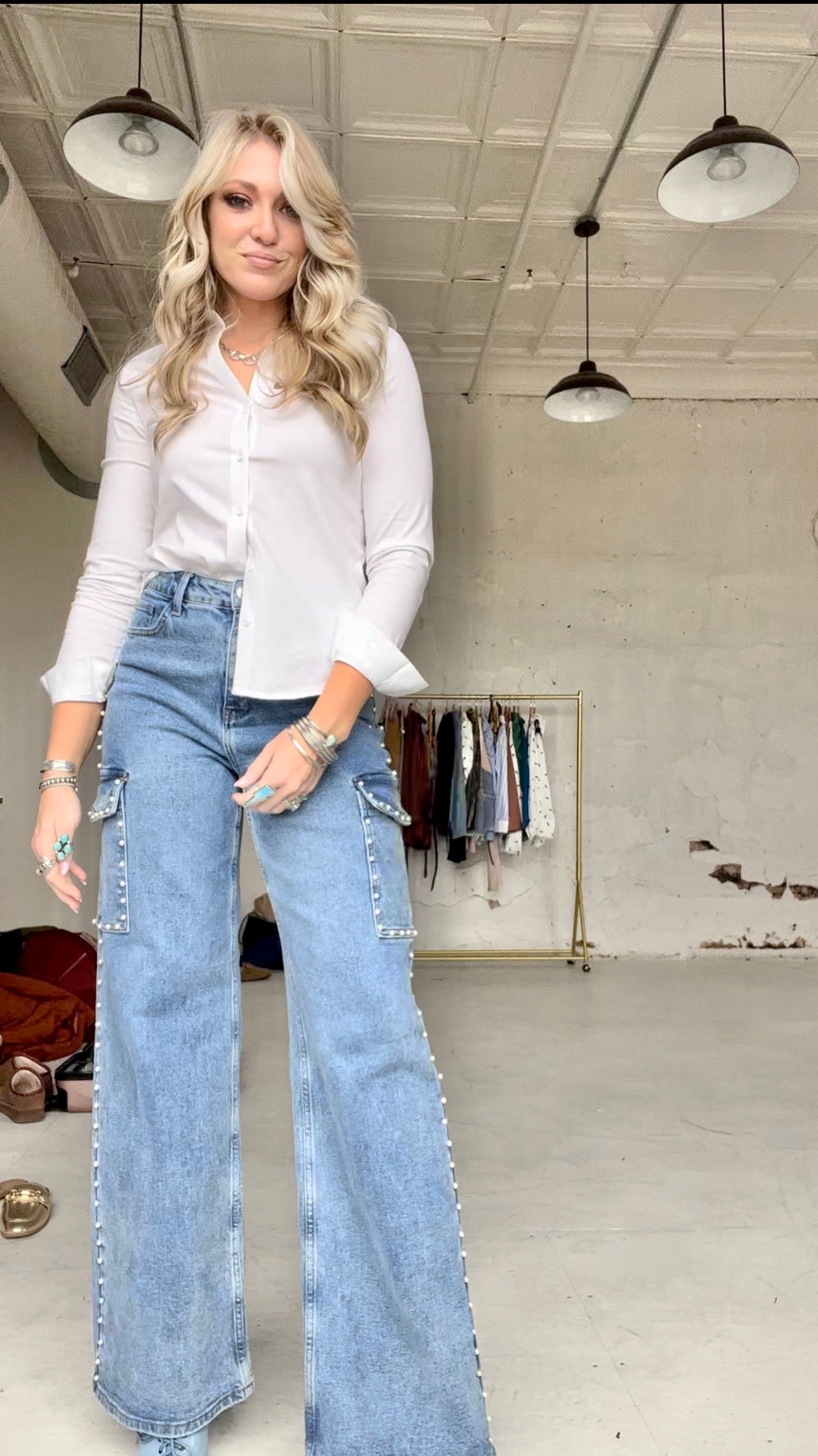 The Josephine Pearl Wide Leg Cargo Jeans