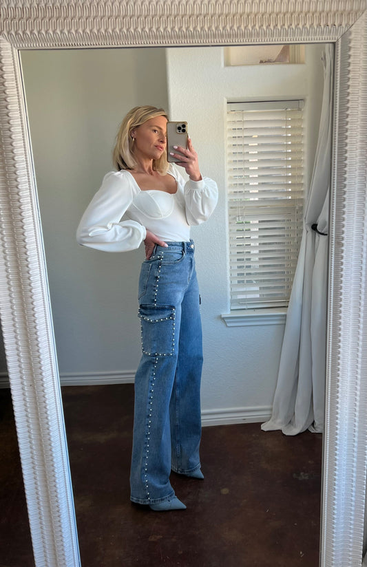 The Josephine Pearl Wide Leg Cargo Jeans