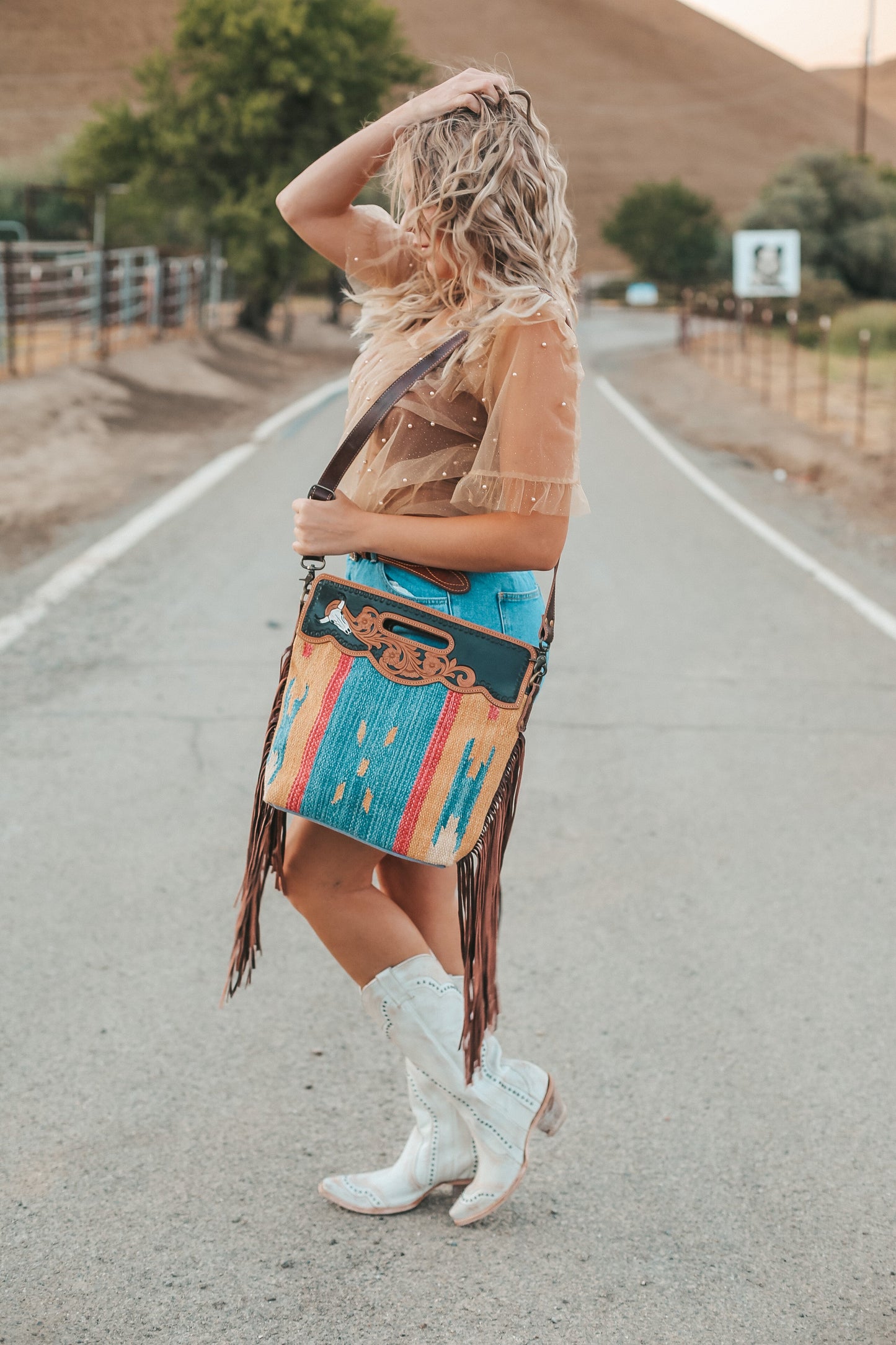 Jennie Hand Tooled Tribal Fringe Purse