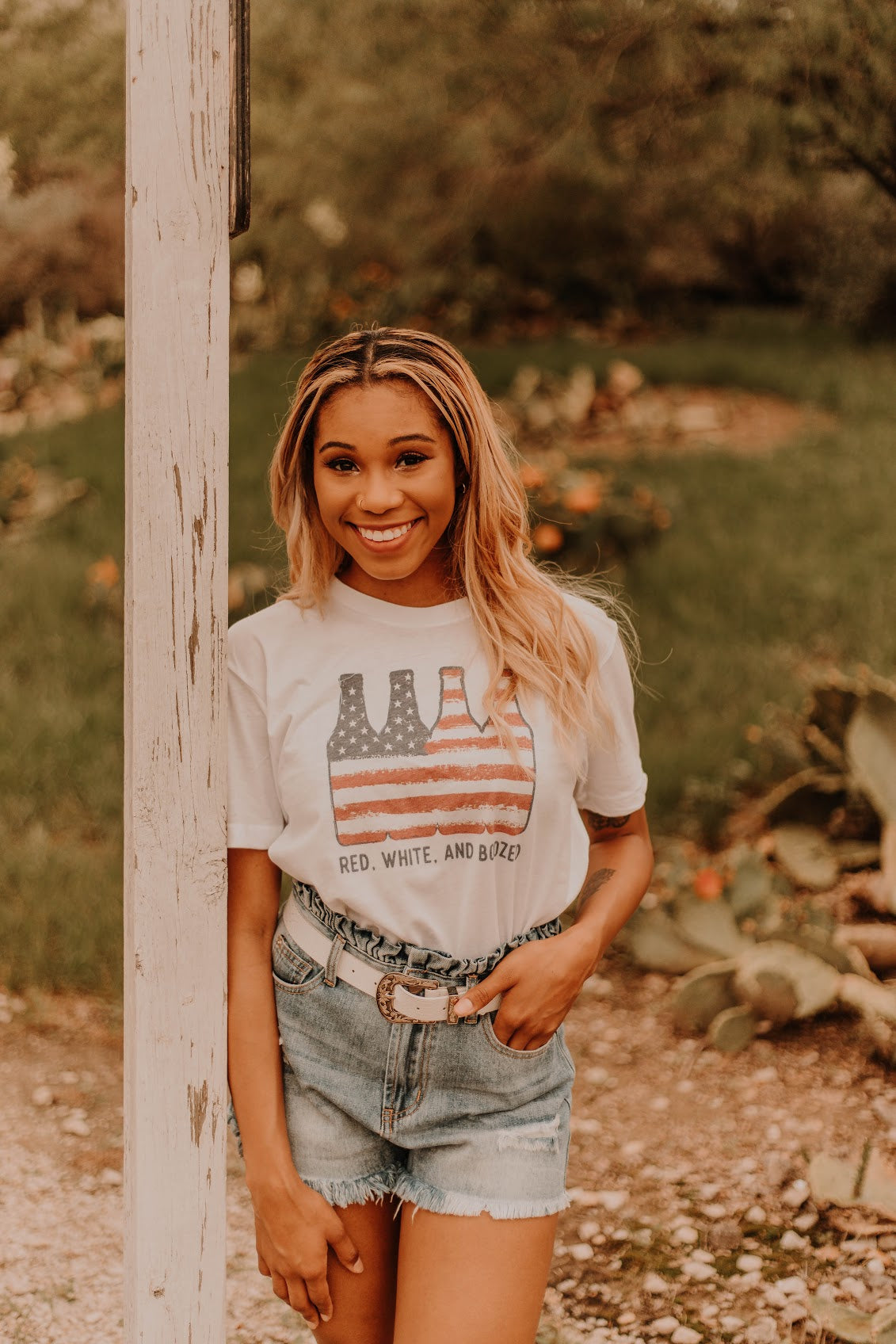 Red, White and Boozed t-shirt with American flag in the shape of beer bottles