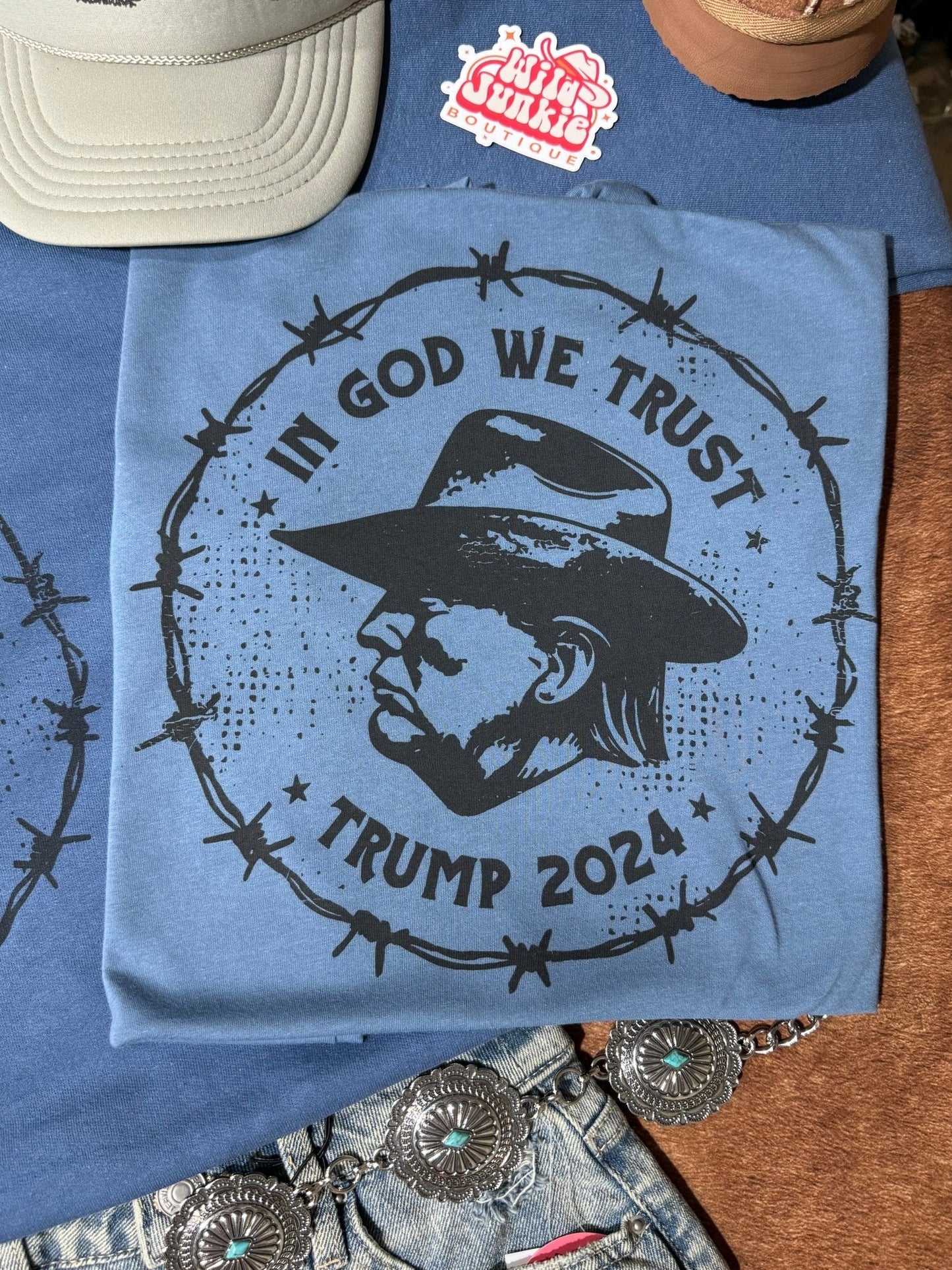 In God We Trust Cowboy Trump Graphic TeeSlateS