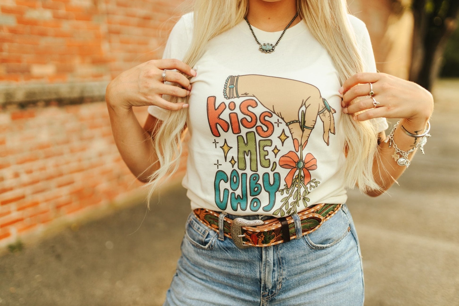 Kiss Me Cowboy Graphic TeeNaturalS