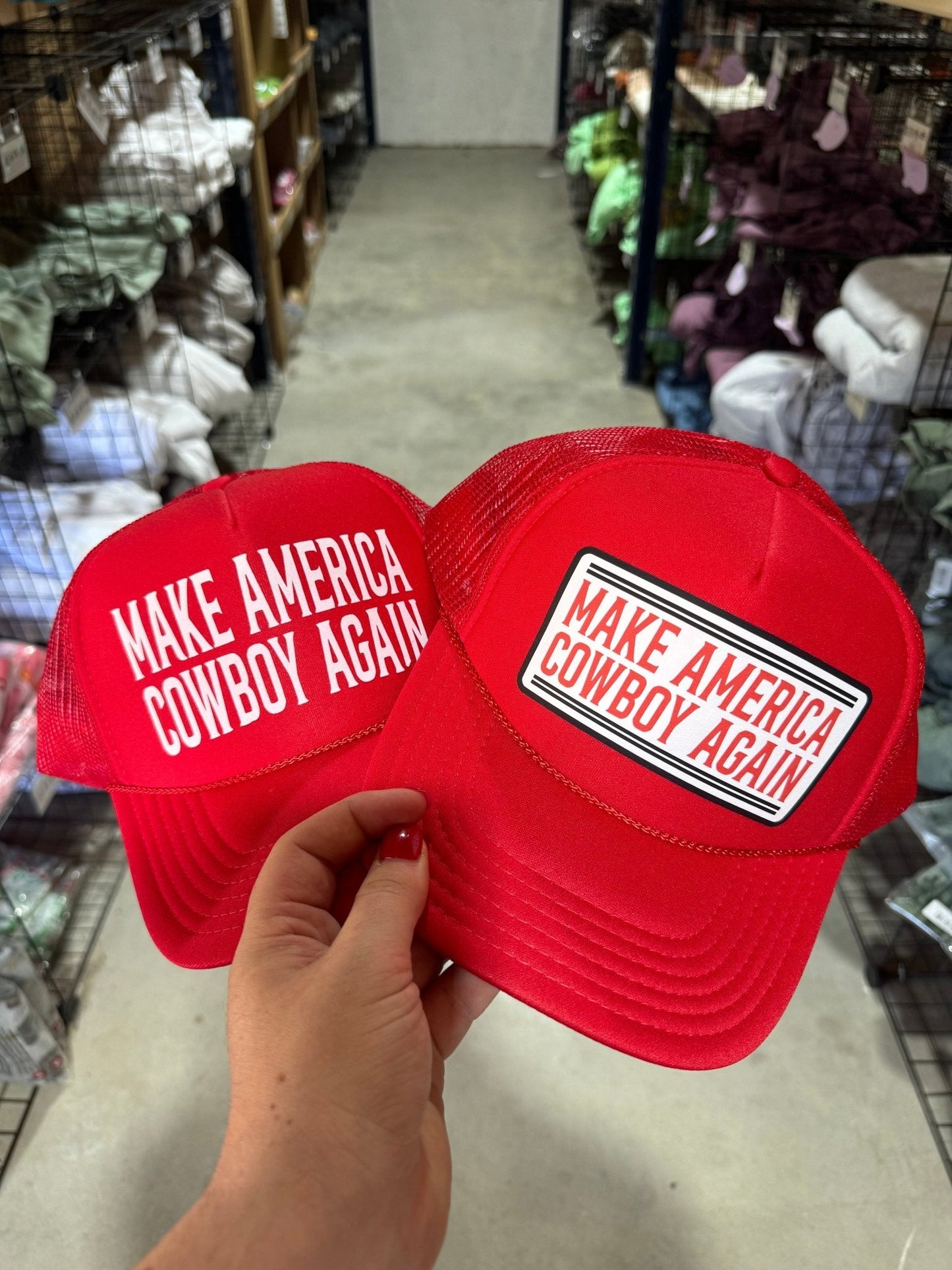 Make America Cowboy Again Red Trucker HatRed White & BlueOS