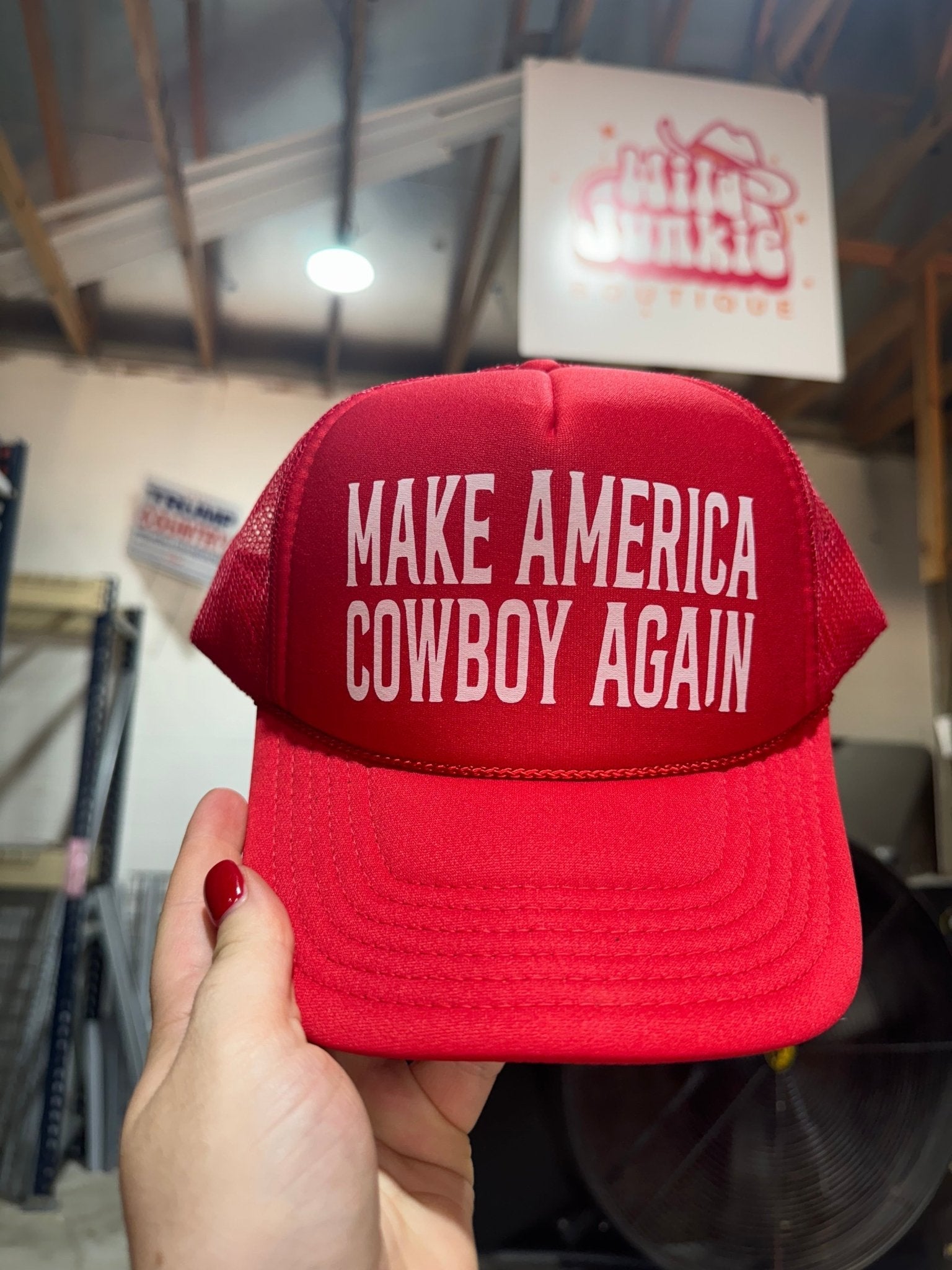 Make America Cowboy Again Red Trucker HatRed White & BlueOS