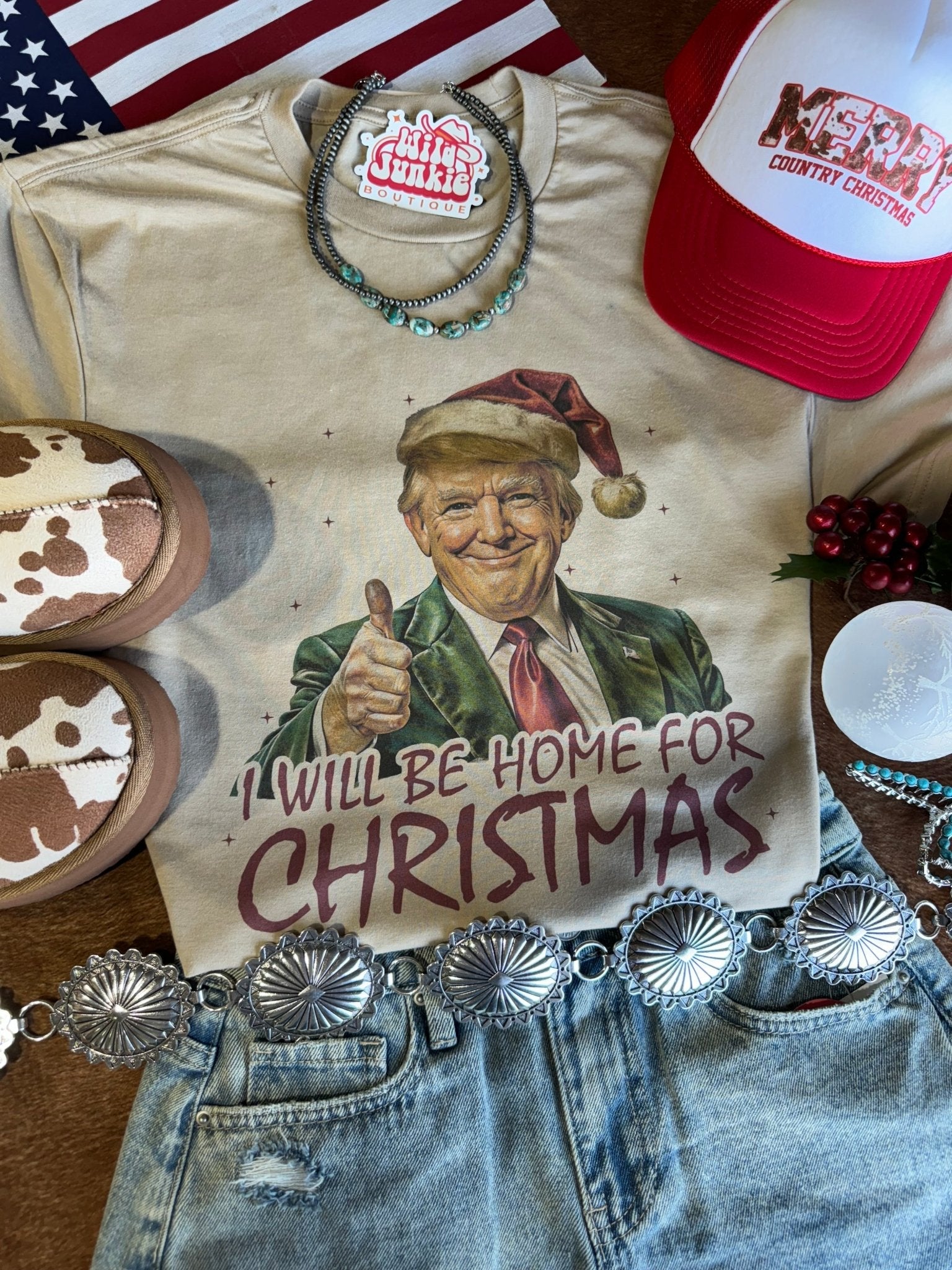 Santa Trump Home for Christmas Graphic TeeTanS