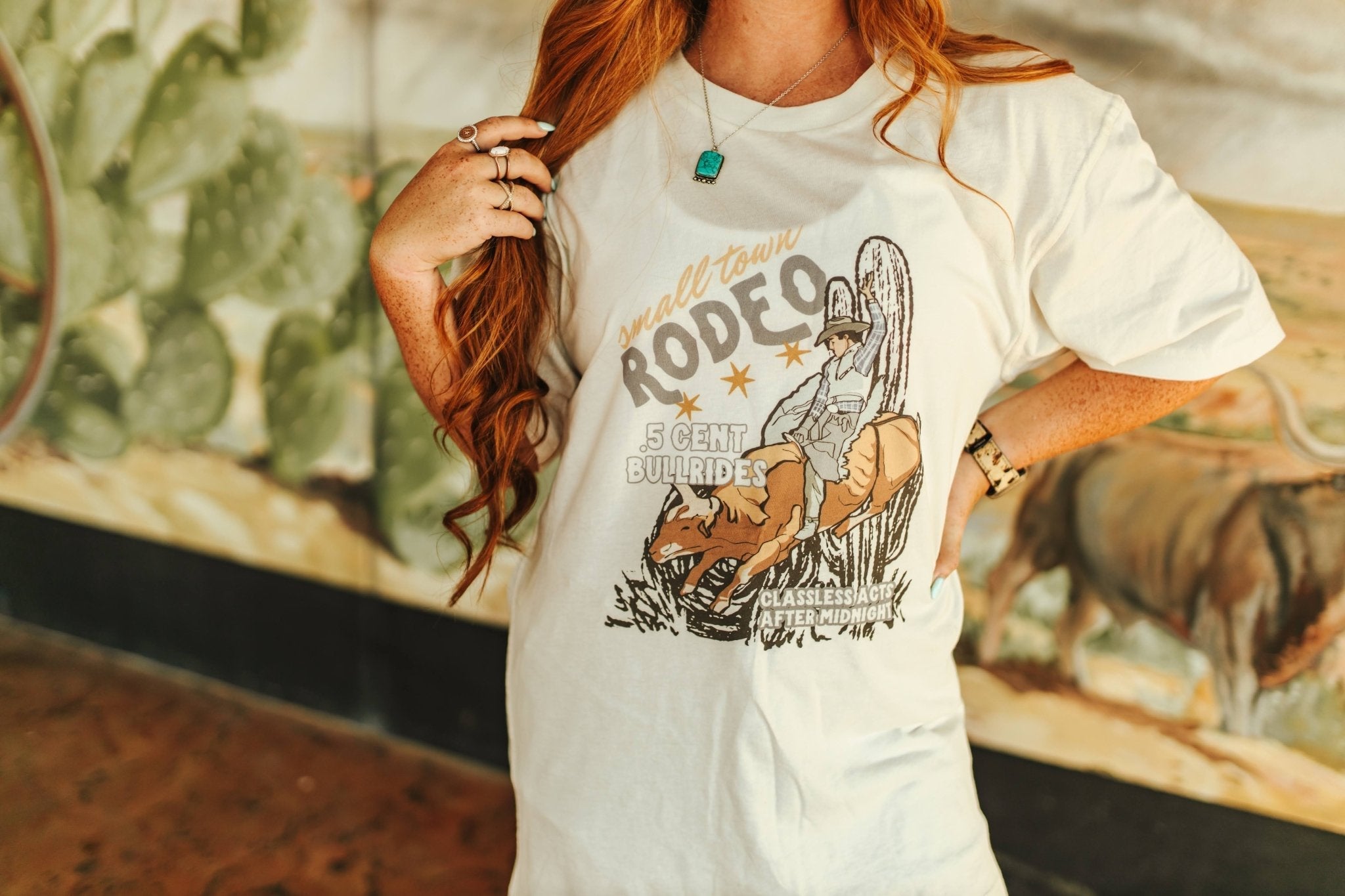 Small Town Rodeo Oversized Graphic T Shirt Dress Natural L