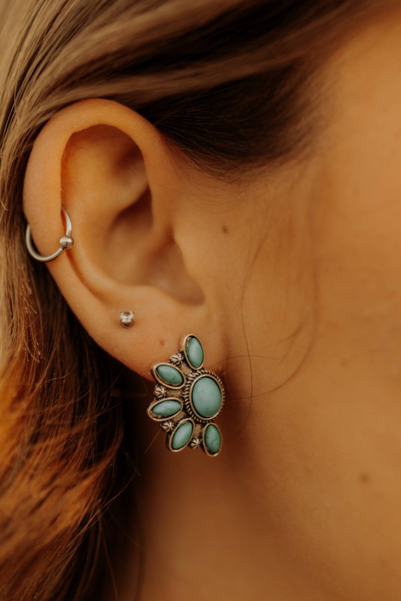 Small Turquoise Cluster Stud EarringsTurquoiseOS