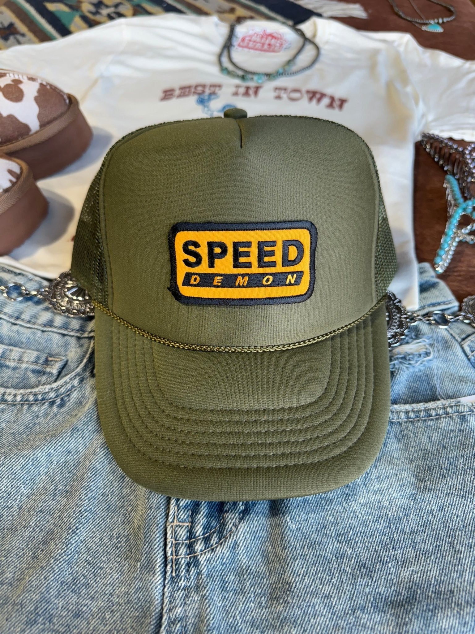 Speed Demon Patch Trucker HatOlive