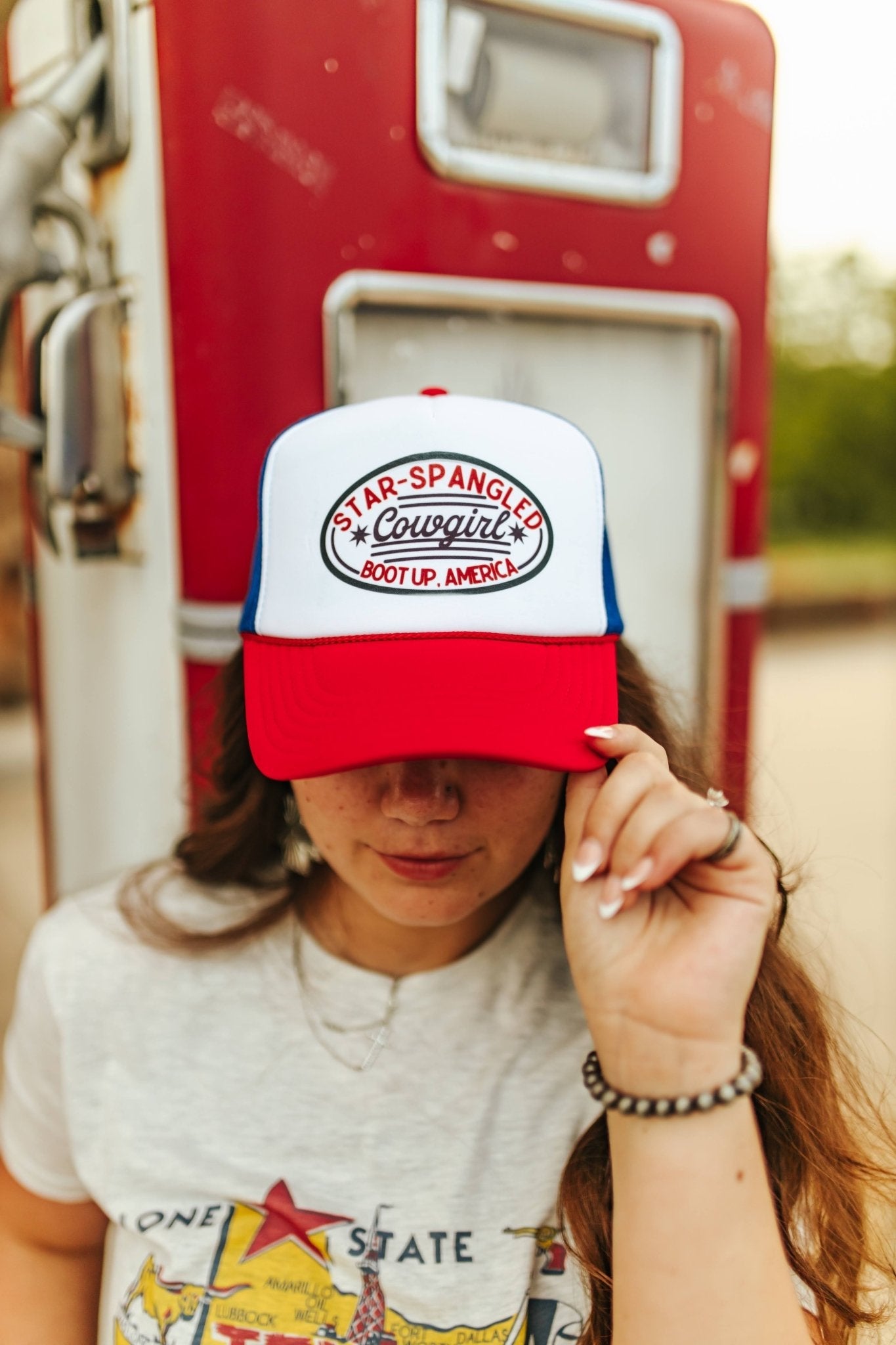 Star Spangled Cowgirl Trucker HatMultiOS