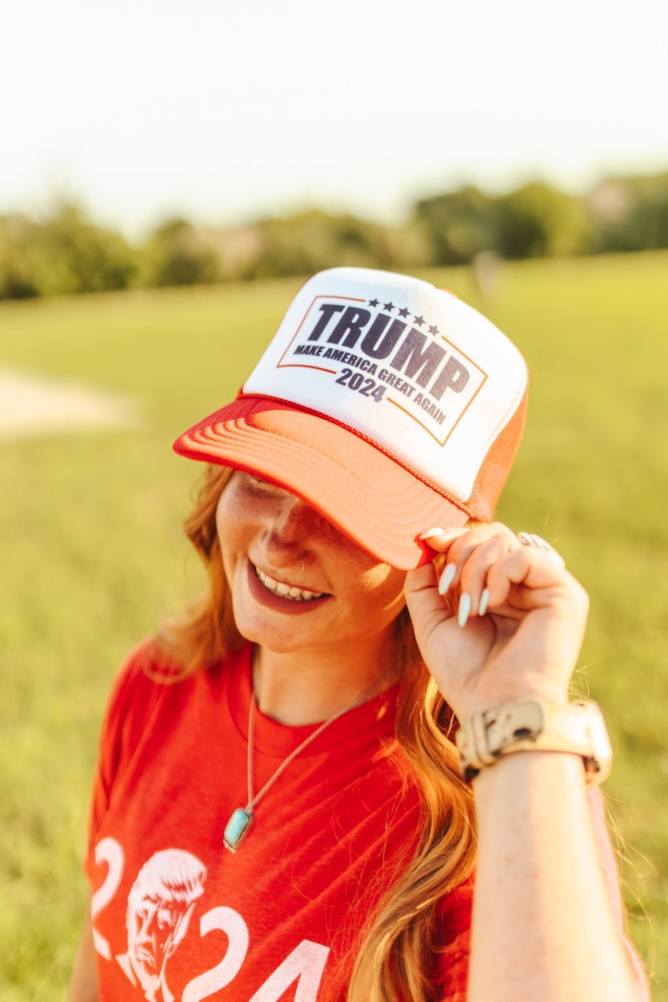 Trump MAGA Trucker HatRed & WhiteOS