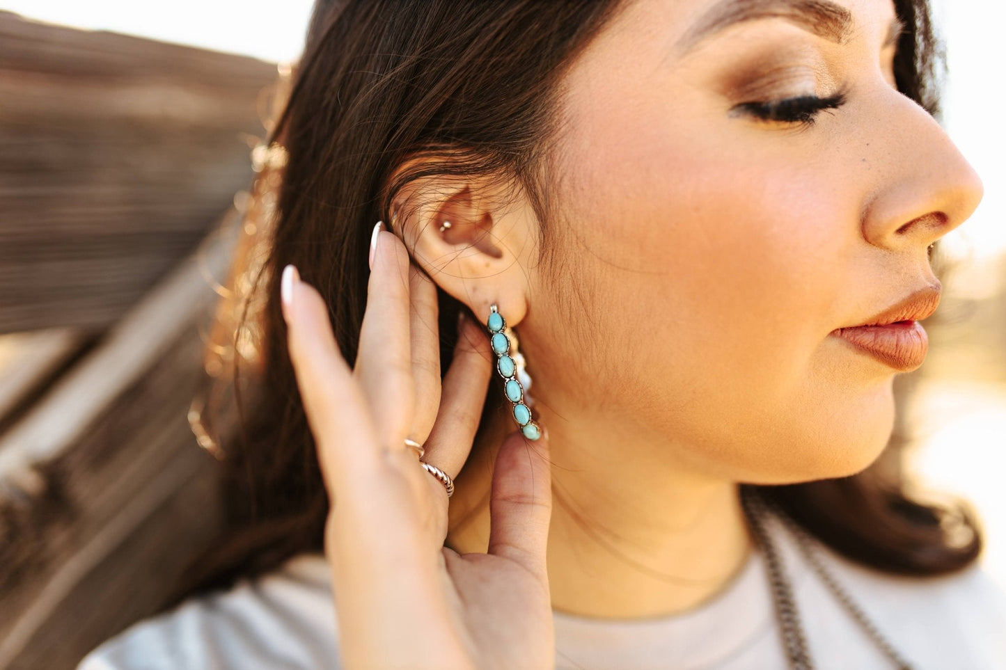 Turquoise Oval Hoop Earrings