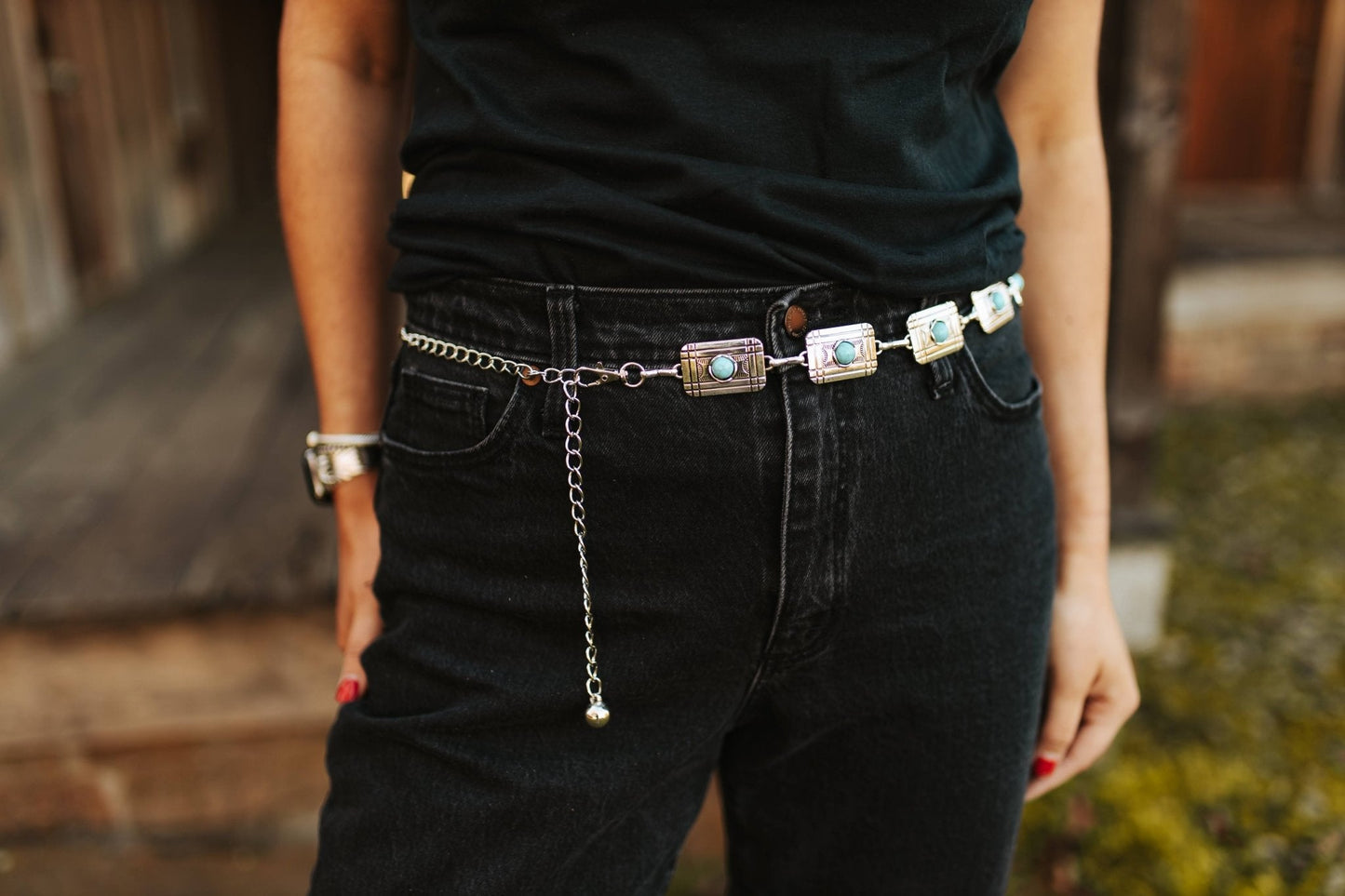 Turquoise Rectangle Concho Chain Belt