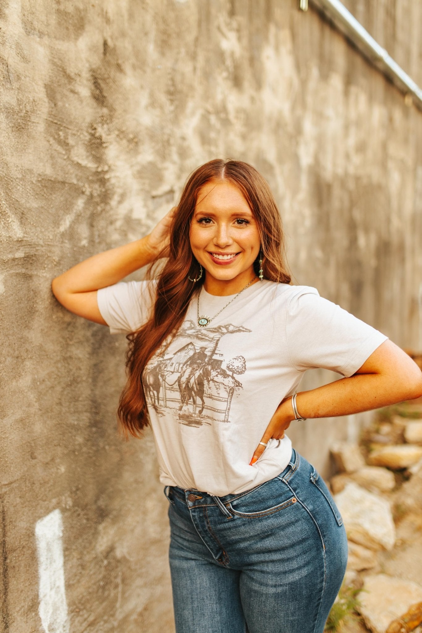 Western Cowboy Scene Graphic T-shirtCool GreyS