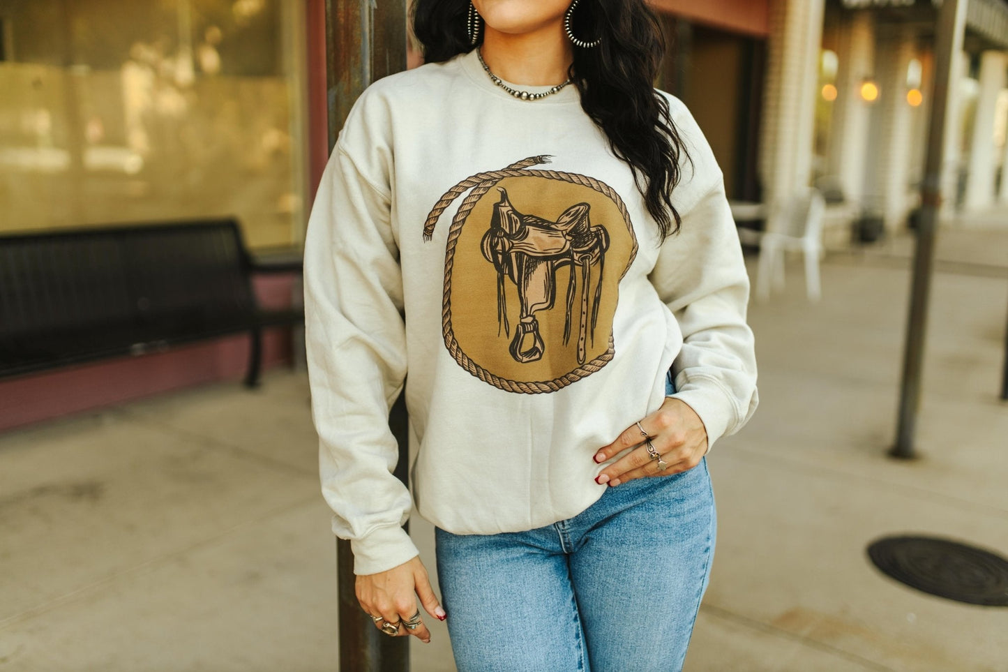 Western Saddle Graphic SweatshirtMultiS