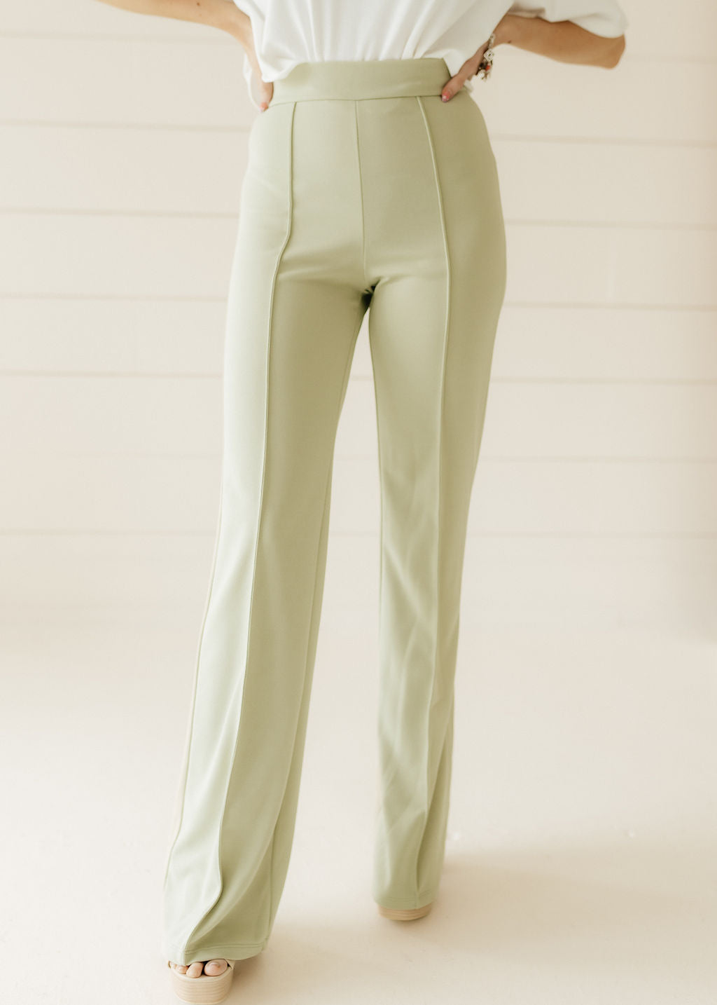 The Zoey Flare Trouser In Sage