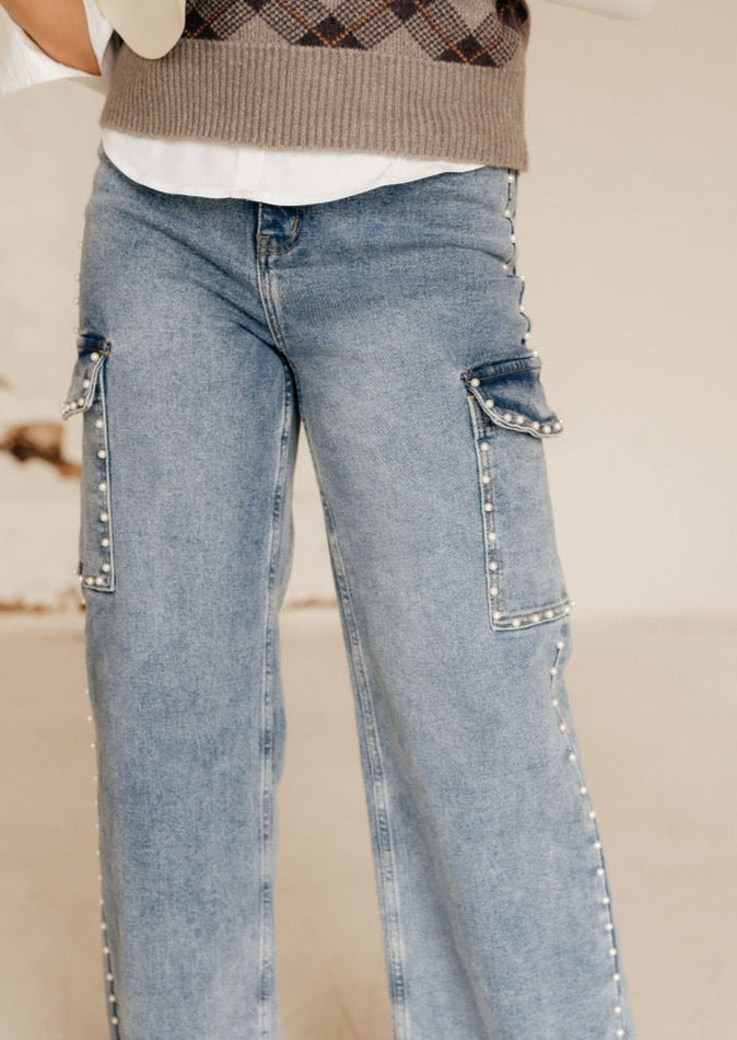 The Josephine Pearl Wide Leg Cargo Jeans