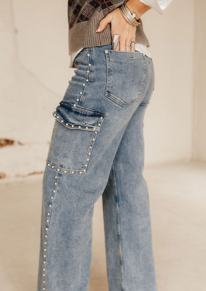 The Josephine Pearl Wide Leg Cargo Jeans