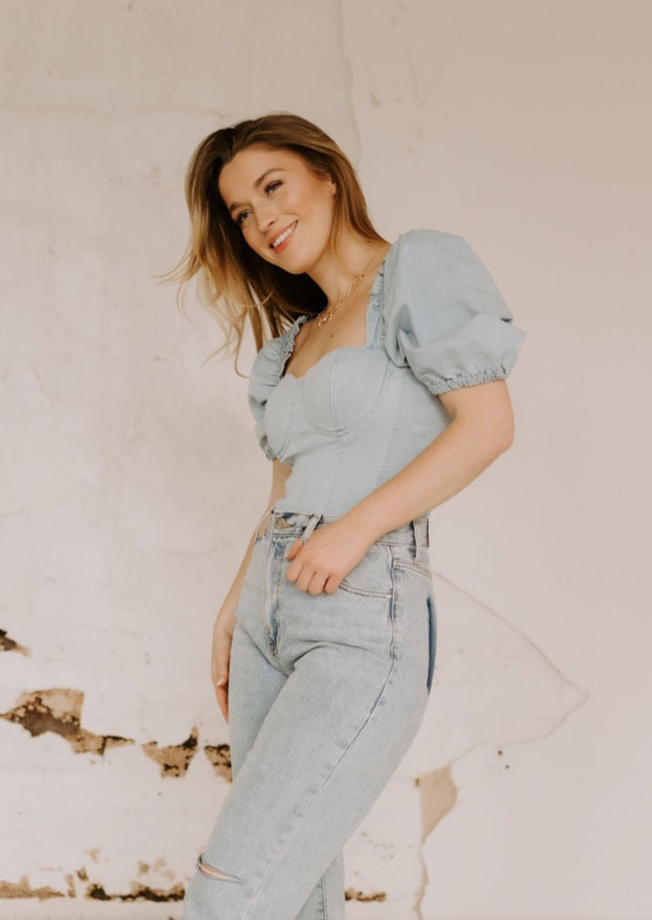 The Riley Denim Bodysuit in Light Wash