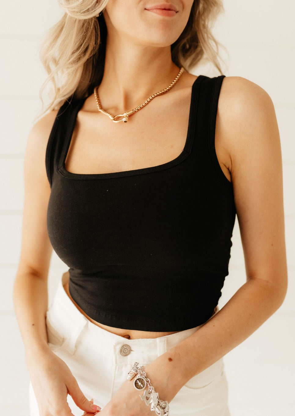 Cotton Square Neck Cropped Cami Top